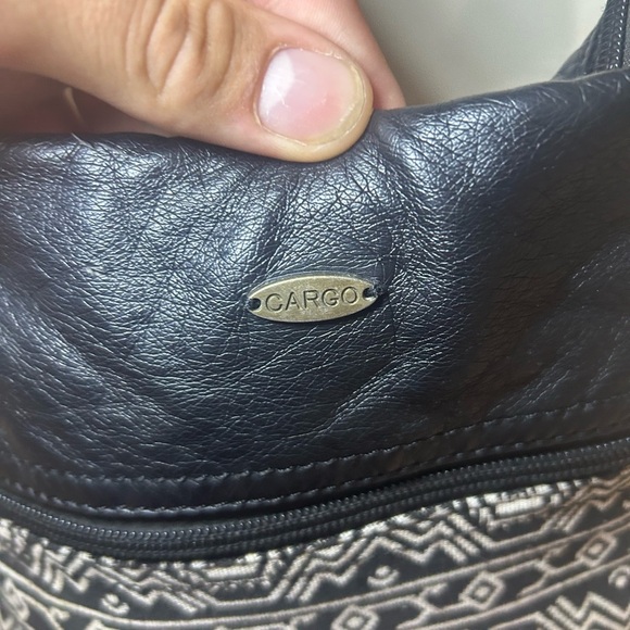 Vintage Cargo 90s faux leather/knit fabric crossbody shoulder bag - Picture 2 of 7